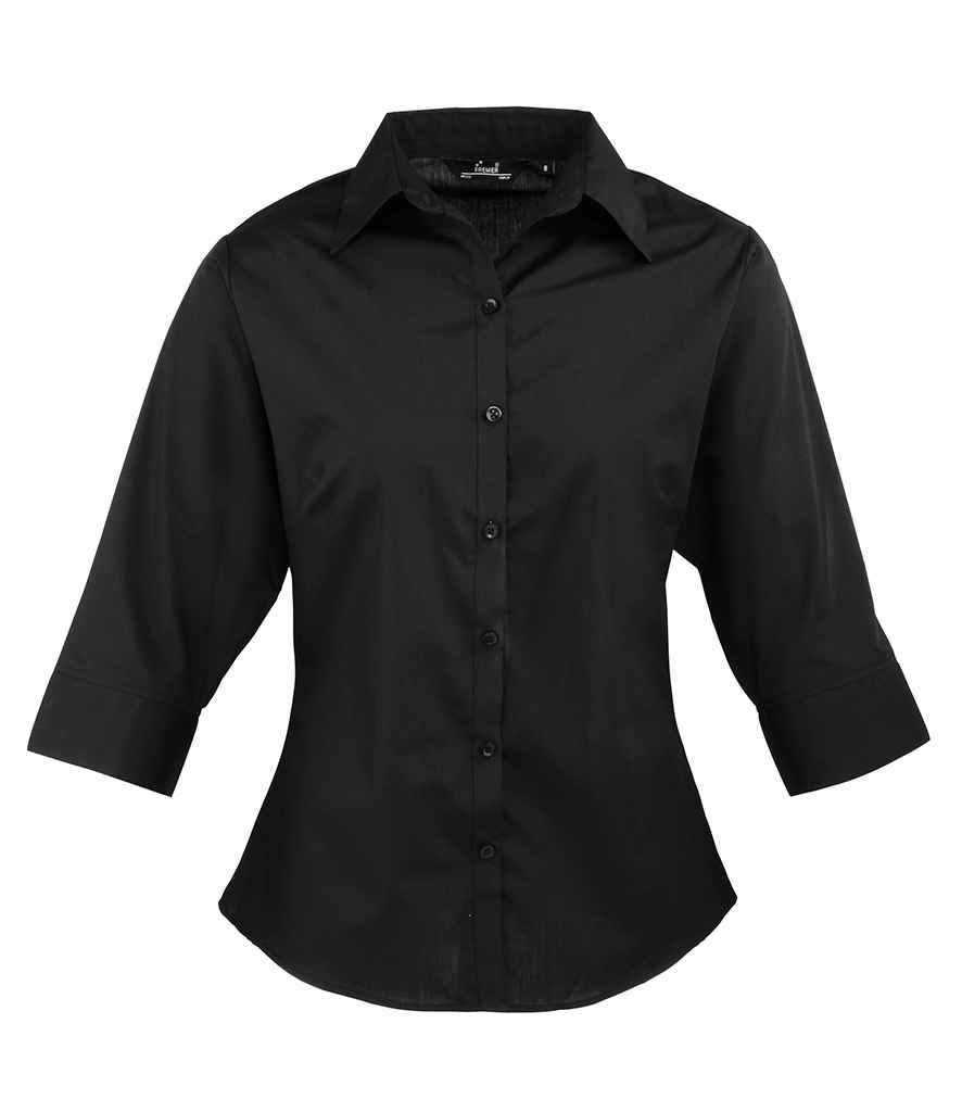 Premier Ladies 3/4 Sleeve Poplin Blouse – Comfortable and Stylish Workwear Black 26