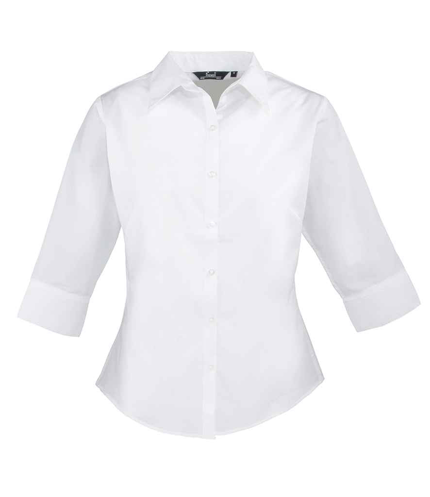 Premier Ladies 3/4 Sleeve Poplin Blouse – Comfortable and Stylish Workwear White 26