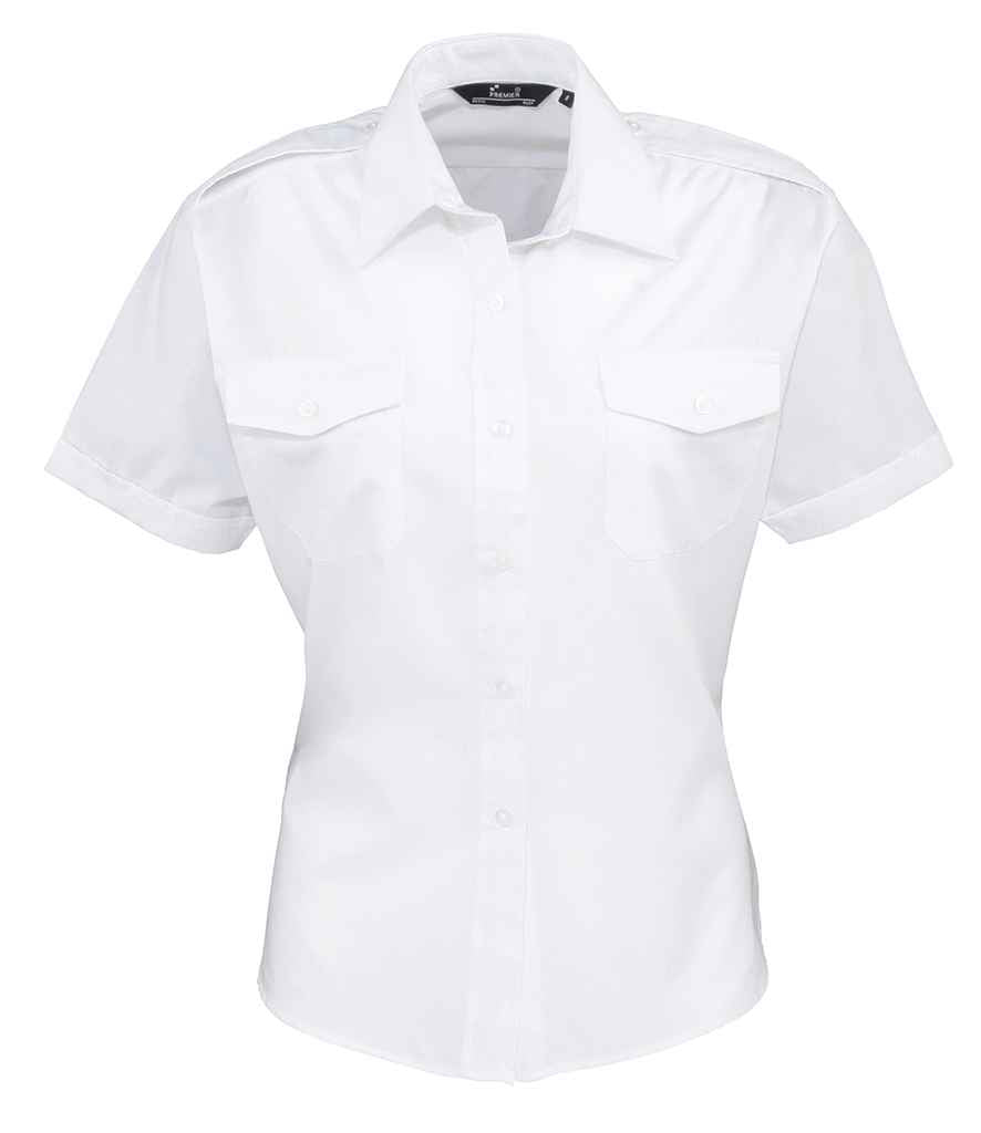 Premier Ladies Short Sleeve Pilot Shirt – Professional Workwear from Fou Tees Ireland White 26