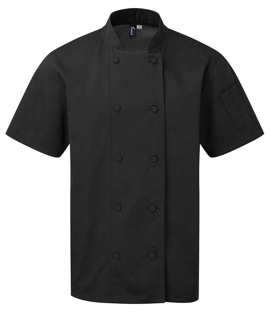 Premier Coolchecker® Short Sleeve Chef's Jacket – Professional Chefwear by Premier Black L