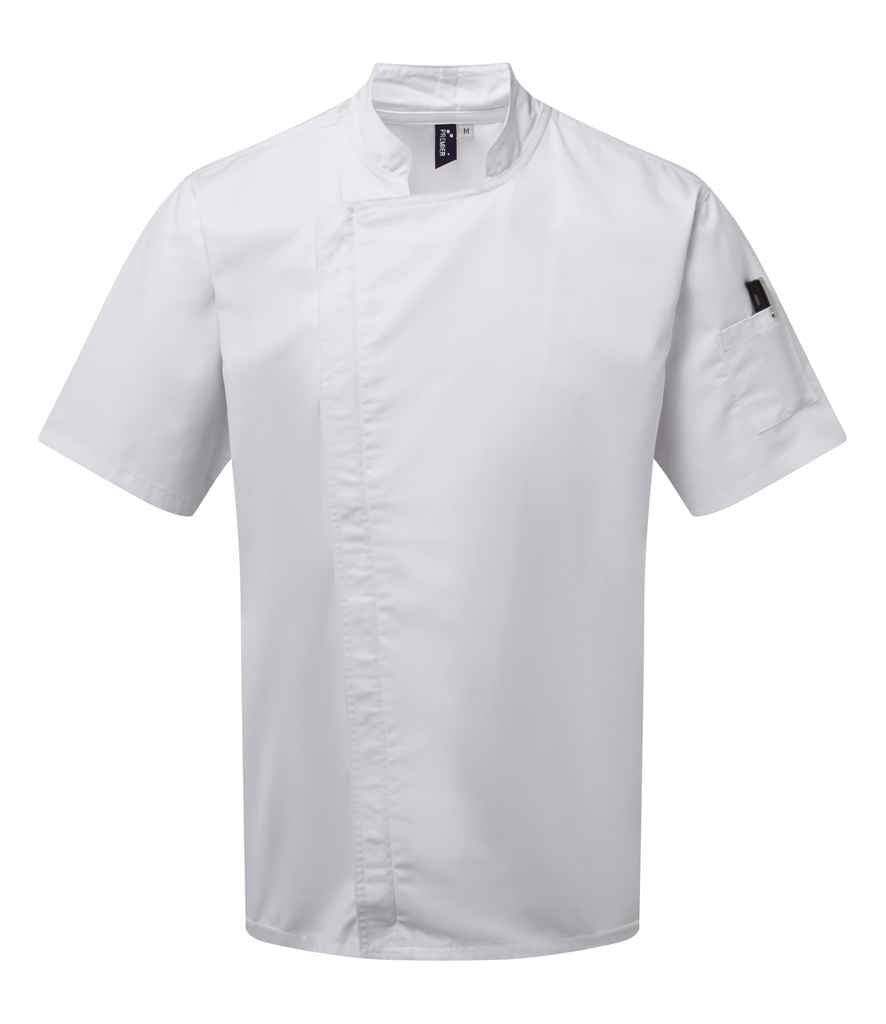 Premier Short Sleeve Zipped Chef's Jacket – Durable Hospitality Wear from Fou Tees Ireland White XXL