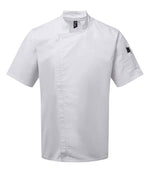 Premier Short Sleeve Zipped Chef's Jacket – Durable Hospitality Wear from Fou Tees Ireland White XXL