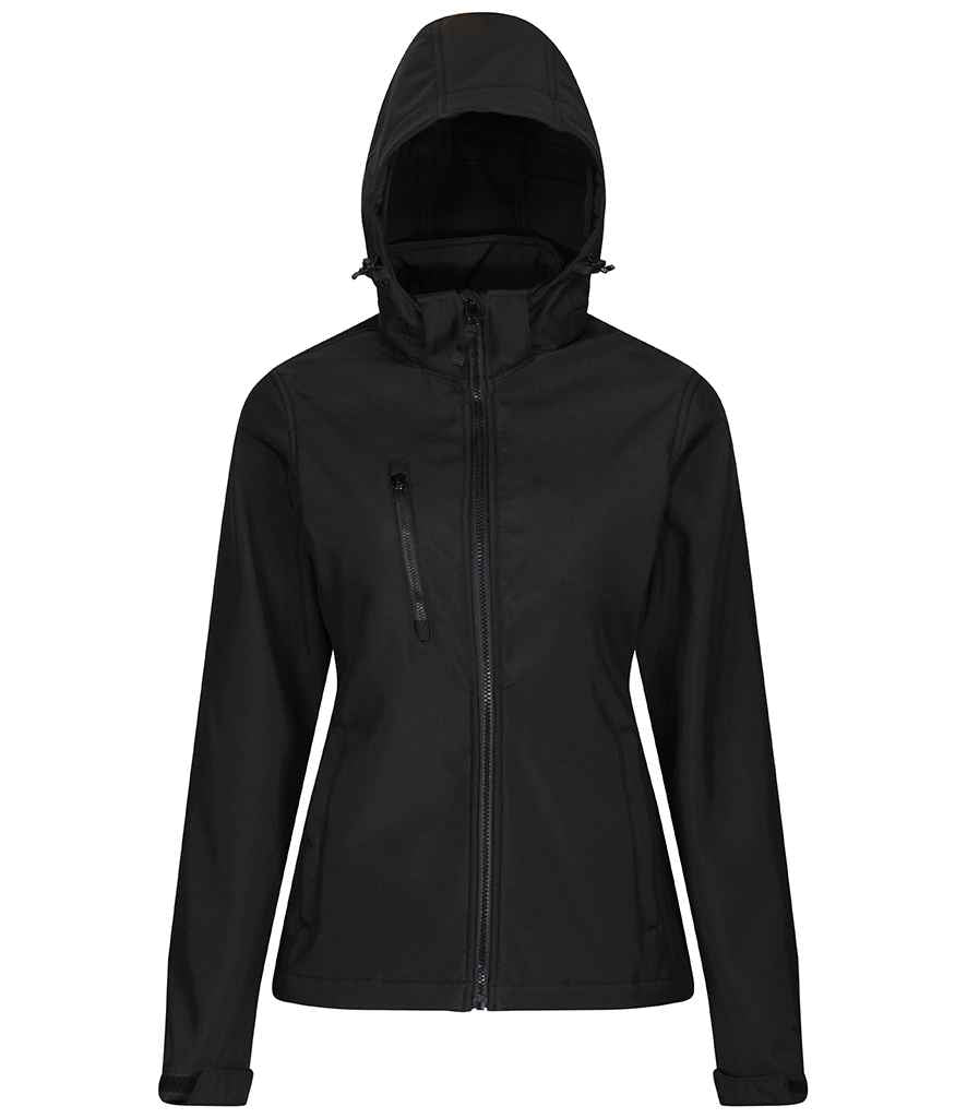 Ladies Soft Shell Jacket - Regatta Ladies Venturer Three Layer Hooded Soft Shell Jacket Black/Black 20