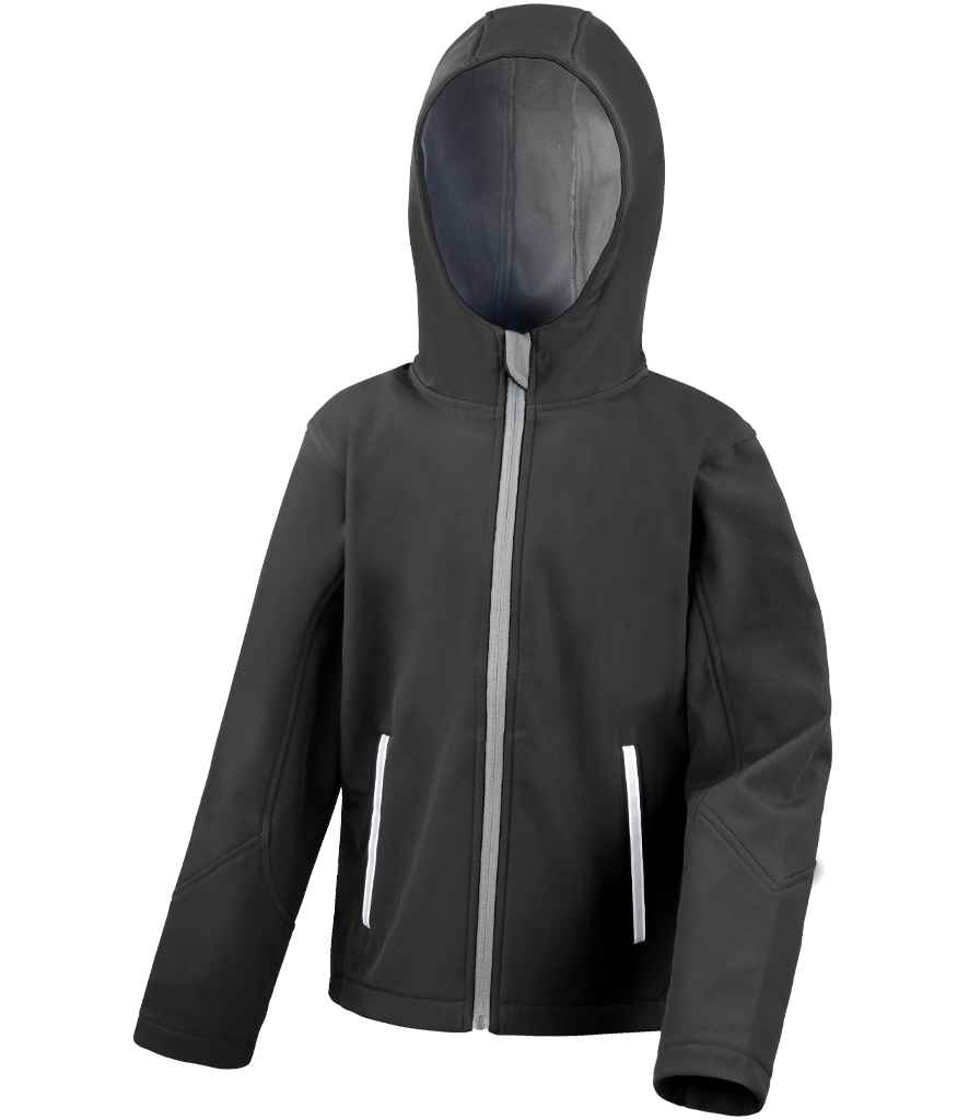 Kids soft shell jacket - Result Core Kids TX Performance Hooded Soft Shell Jacket Black/Grey 1314