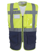 Hi-Vis Executive Waistcoat - Yoko Hi-Vis Top Cool Open Mesh Executive Waistcoat Yellow/Navy 3XL