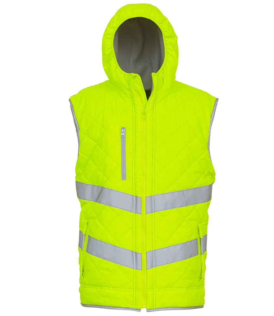 Yoko Hi-Vis Kensington Hooded Gilet – Durable Safety Gilet for Visibility and Comfort Yellow 3XL