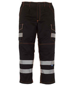 Yoko Hi-Vis Cargo Trousers with Knee Pad Pockets – Durable Safety Workwear Black 42/L