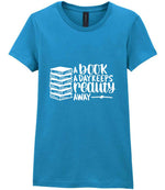 A Book a Day Keeps Reality Away t-shirt in antique sapphire