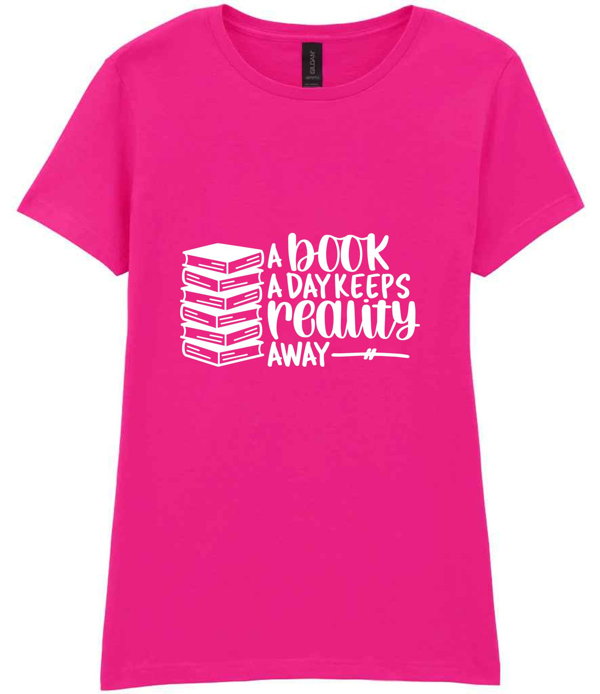 A Book a Day Keeps Reality Away t-shirt in azalea