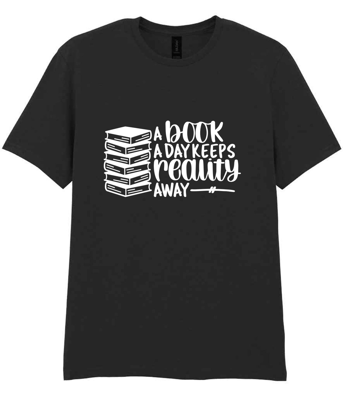 A Book a Day Keeps Reality Away t-shirt in black