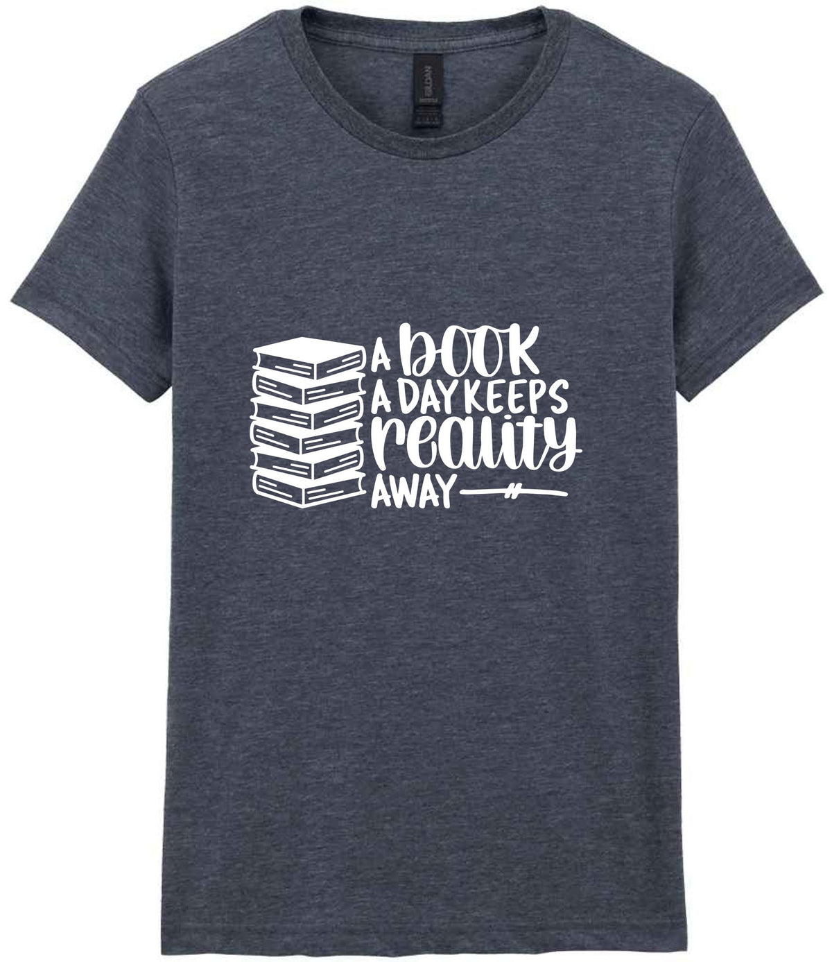 A Book a Day Keeps Reality Away t-shirt in dark heather