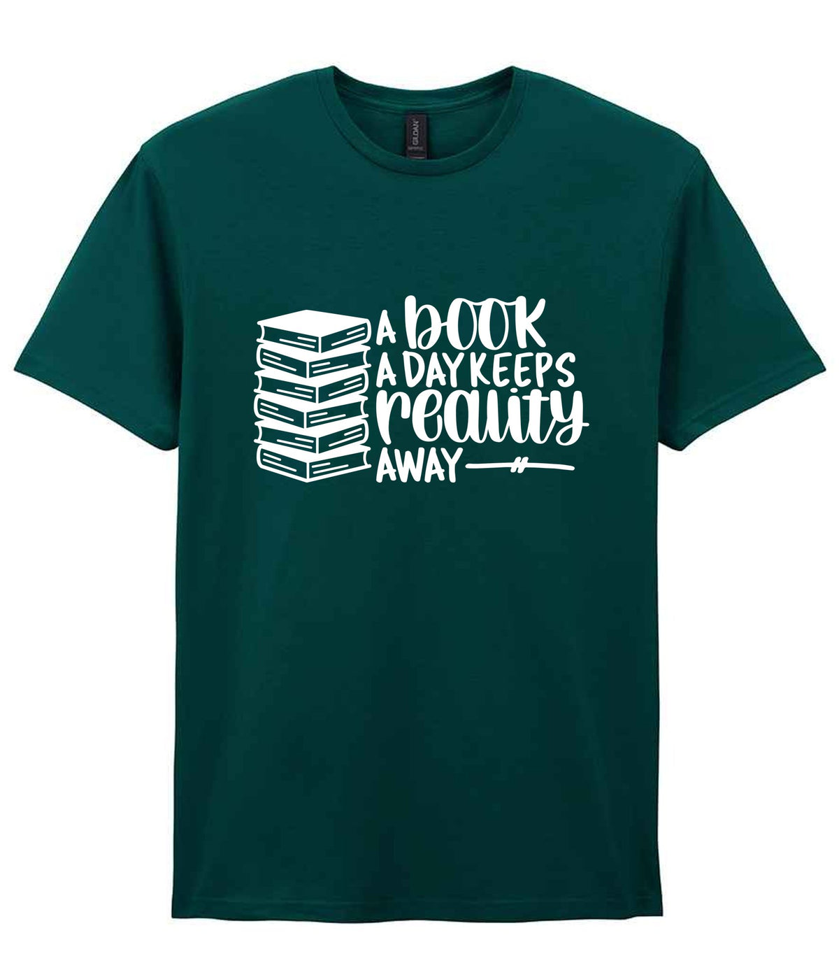 A Book a Day Keeps Reality Away t-shirt in fan marine green