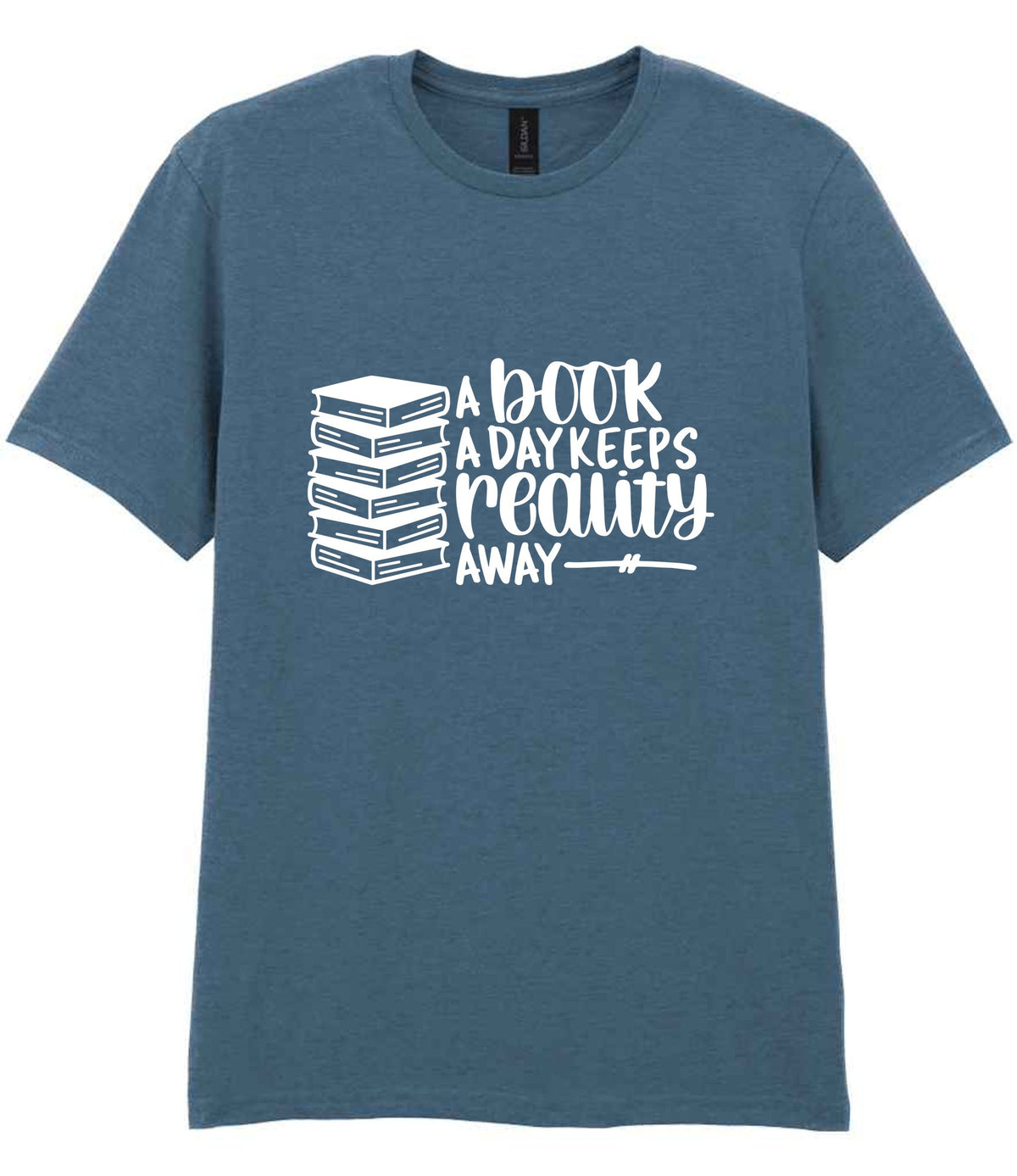 A Book a Day Keeps Reality Away t-shirt in indigo