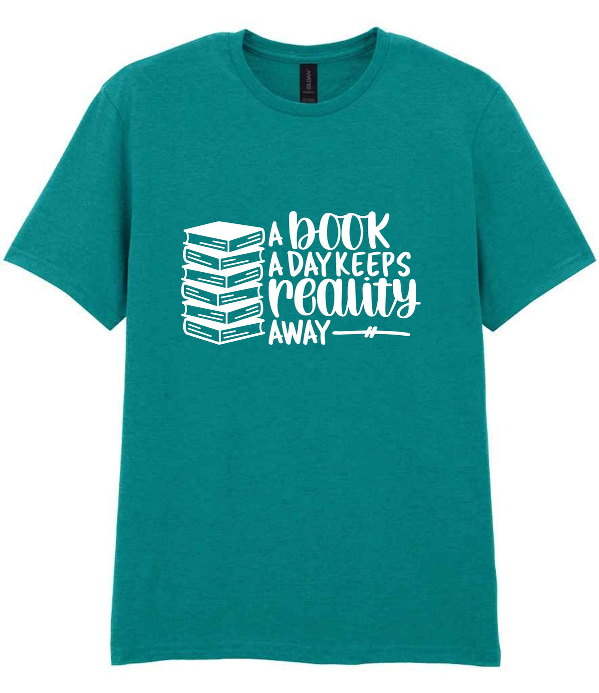 A Book a Day Keeps Reality Away t-shirt in jade dome