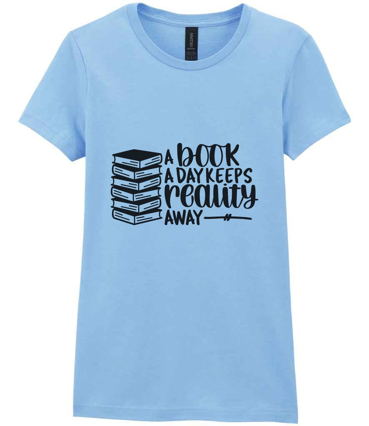 A Book a Day Keeps Reality Away t-shirt in light blue