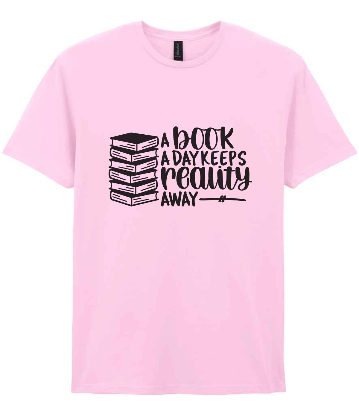 A Book a Day Keeps Reality Away t-shirt in light pink