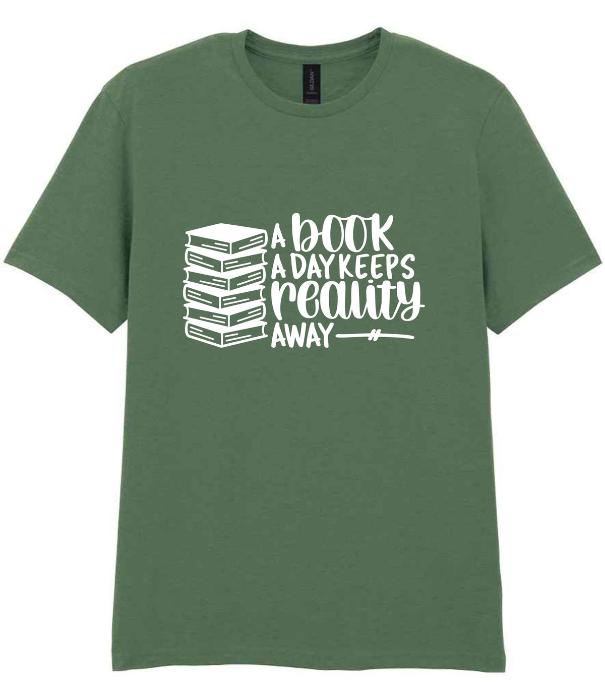 A Book a Day Keeps Reality Away t-shirt in military green