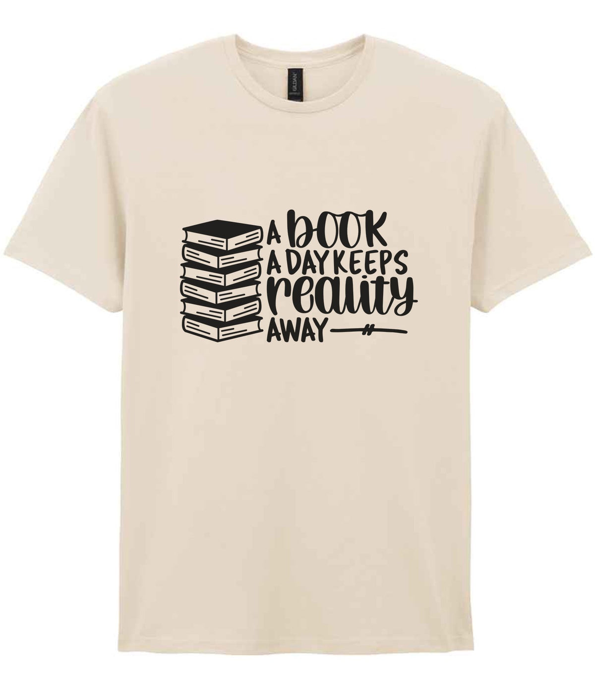 A Book a Day Keeps Reality Away t-shirt in natural