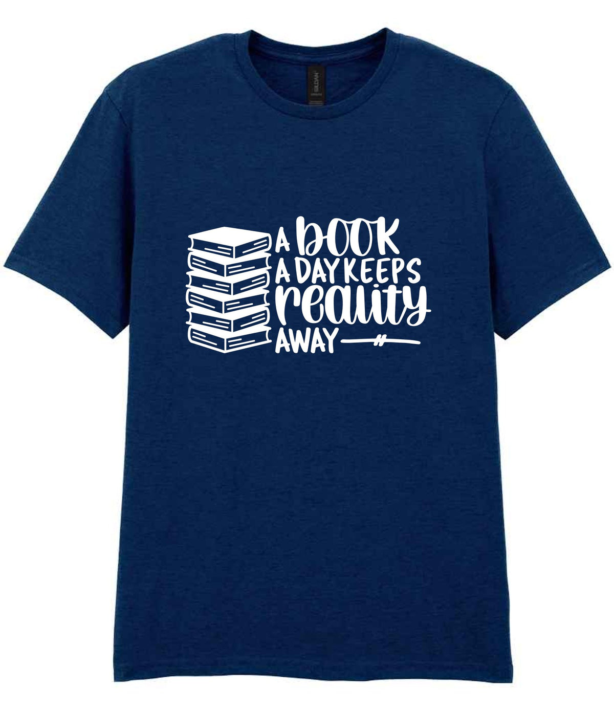 A Book a Day Keeps Reality Away t-shirt in navy