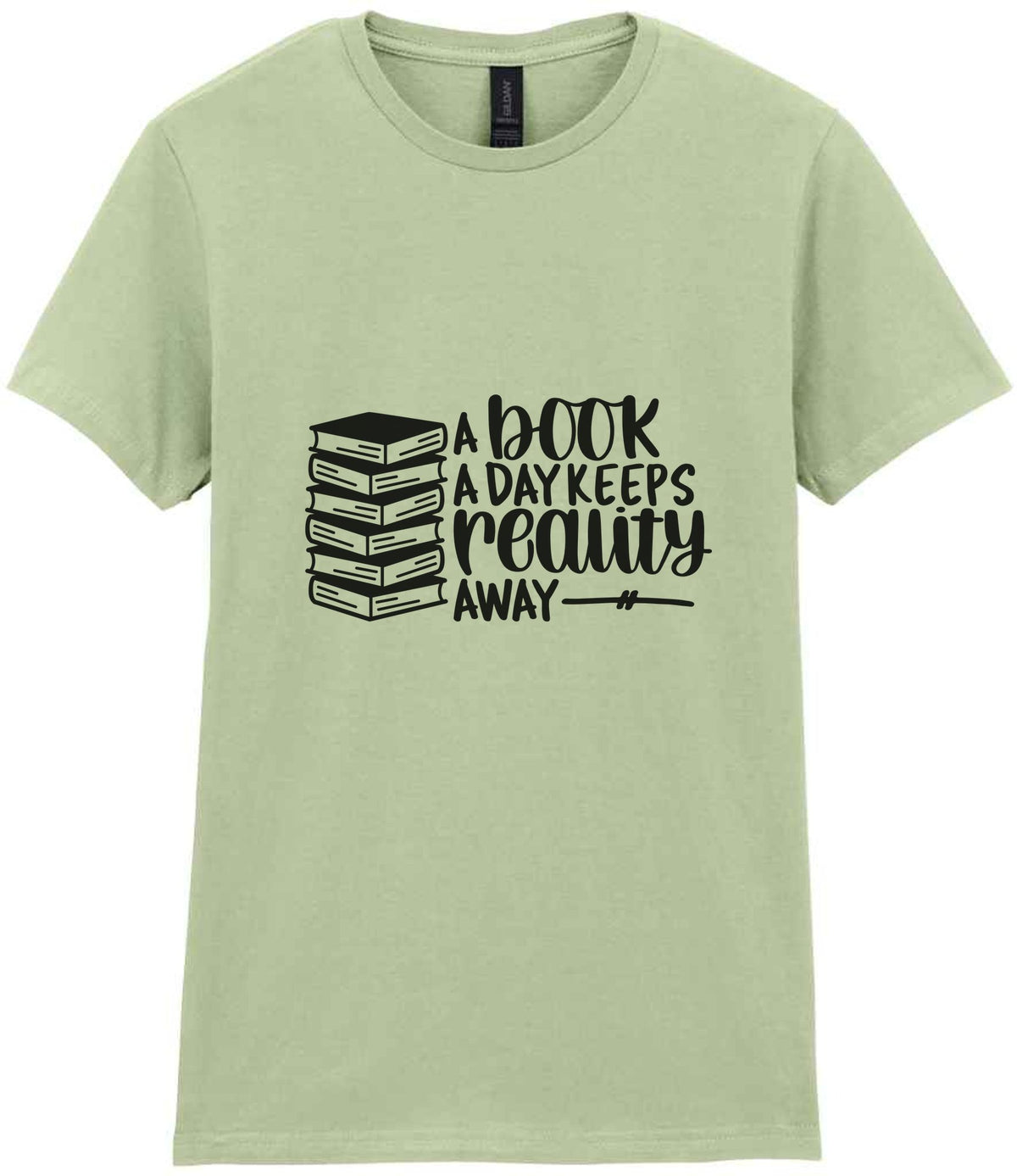 A Book a Day Keeps Reality Away t-shirt in pistachio