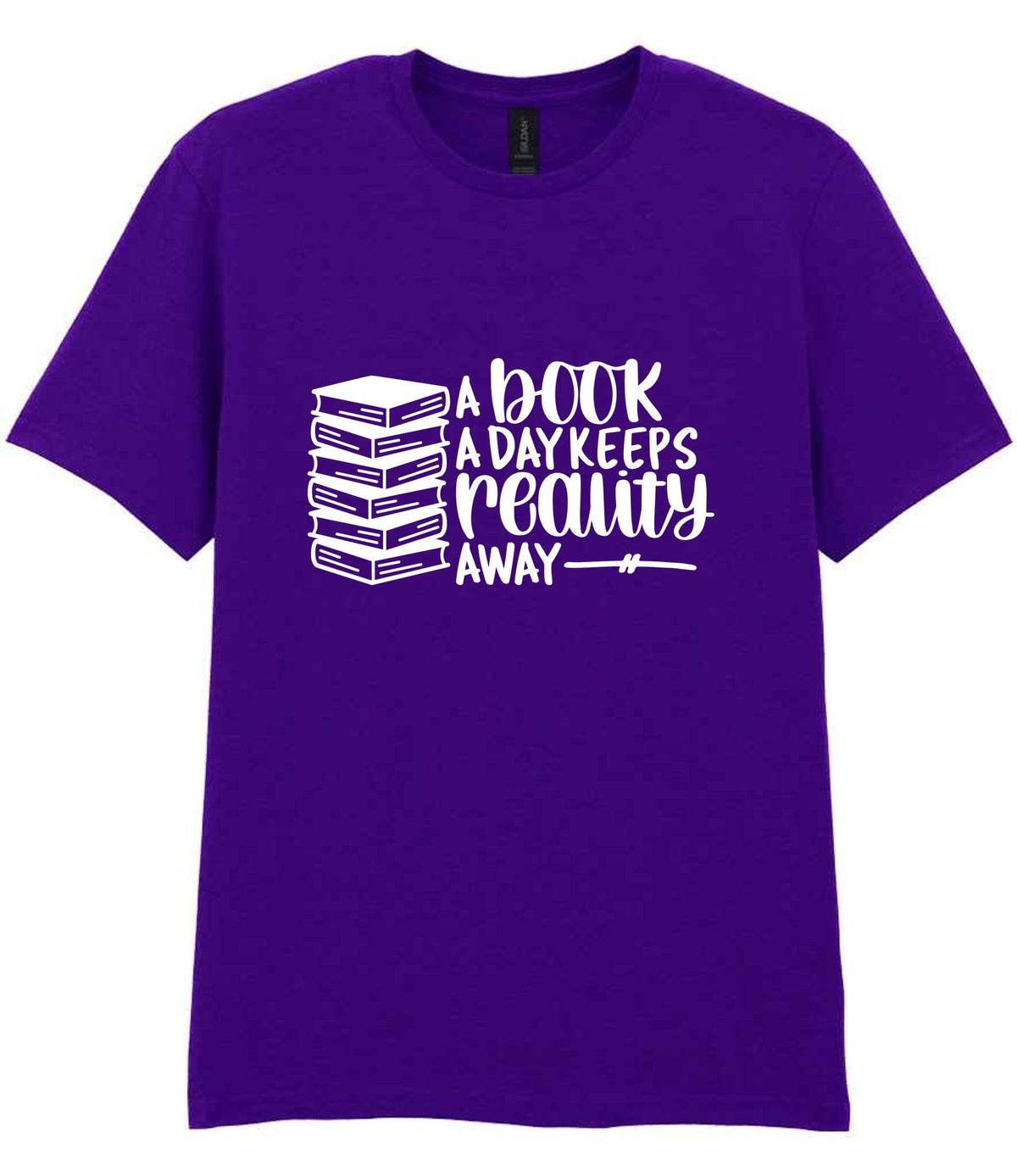 A Book a Day Keeps Reality Away t-shirt in purple
