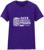 A Book a Day Keeps Reality Away t-shirt in purple
