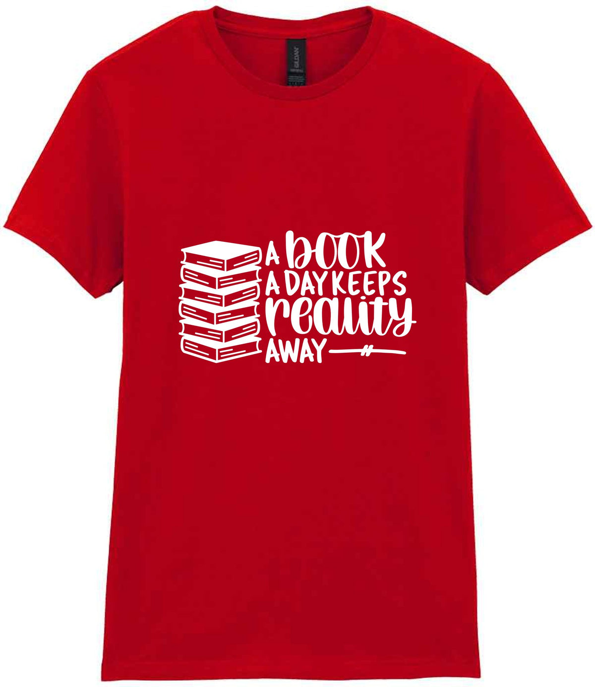 A Book a Day Keeps Reality Away t-shirt in red