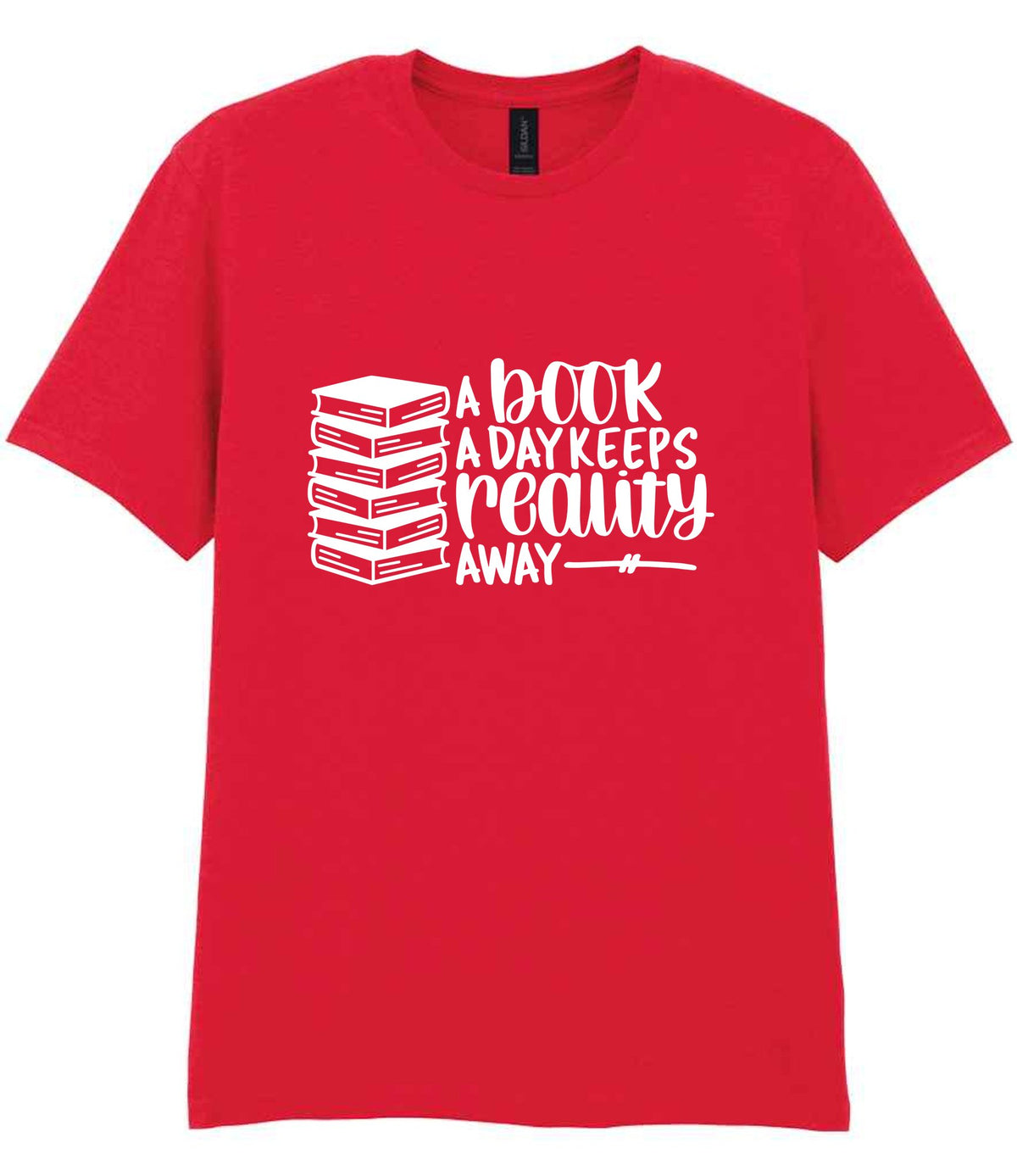 A Book a Day Keeps Reality Away t-shirt in red