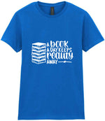 A Book a Day Keeps Reality Away t-shirt in royal blue