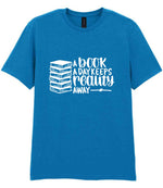 A Book a Day Keeps Reality Away t-shirt in sapphire blue
