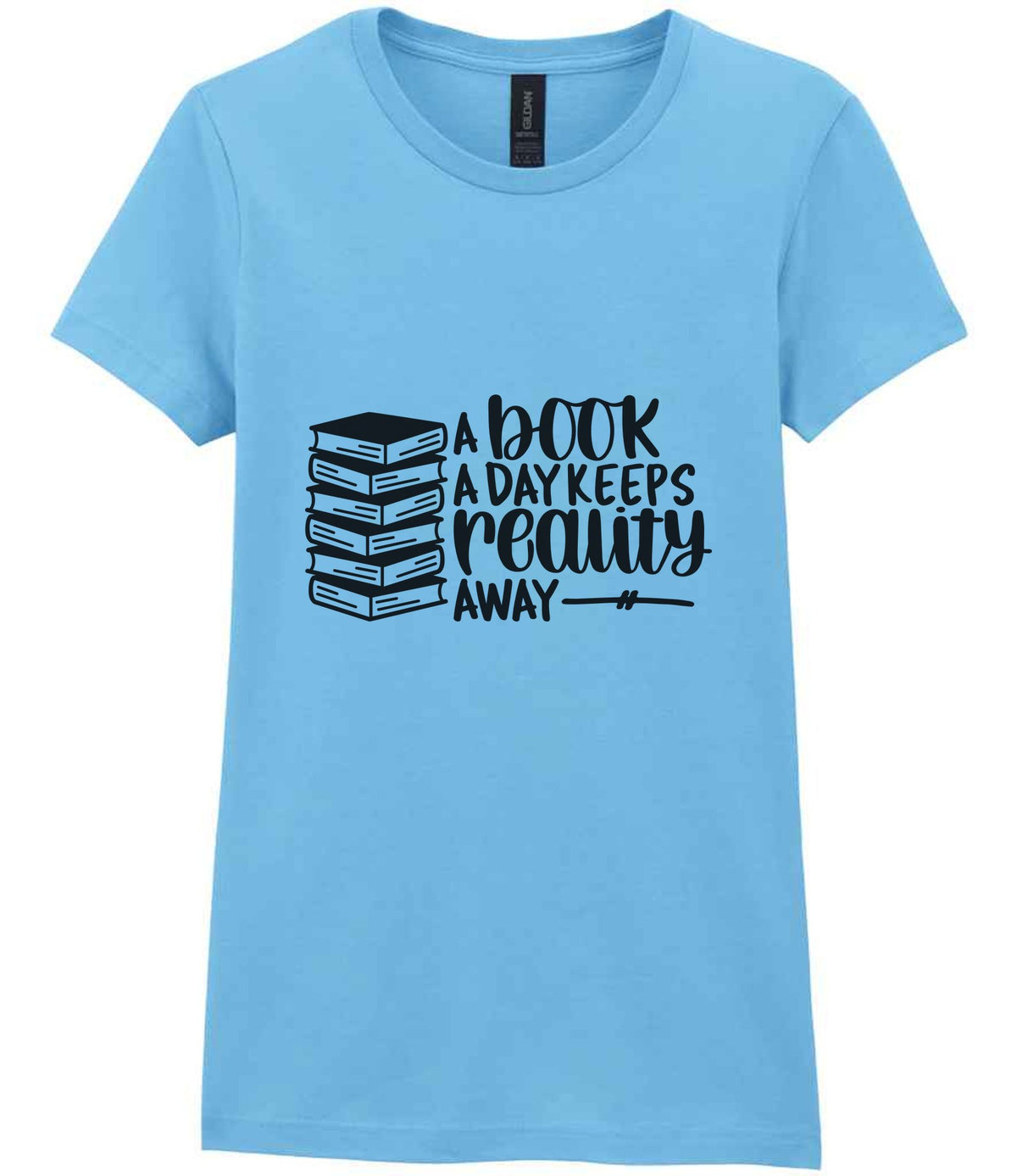 A Book a Day Keeps Reality Away t-shirt in sky blue
