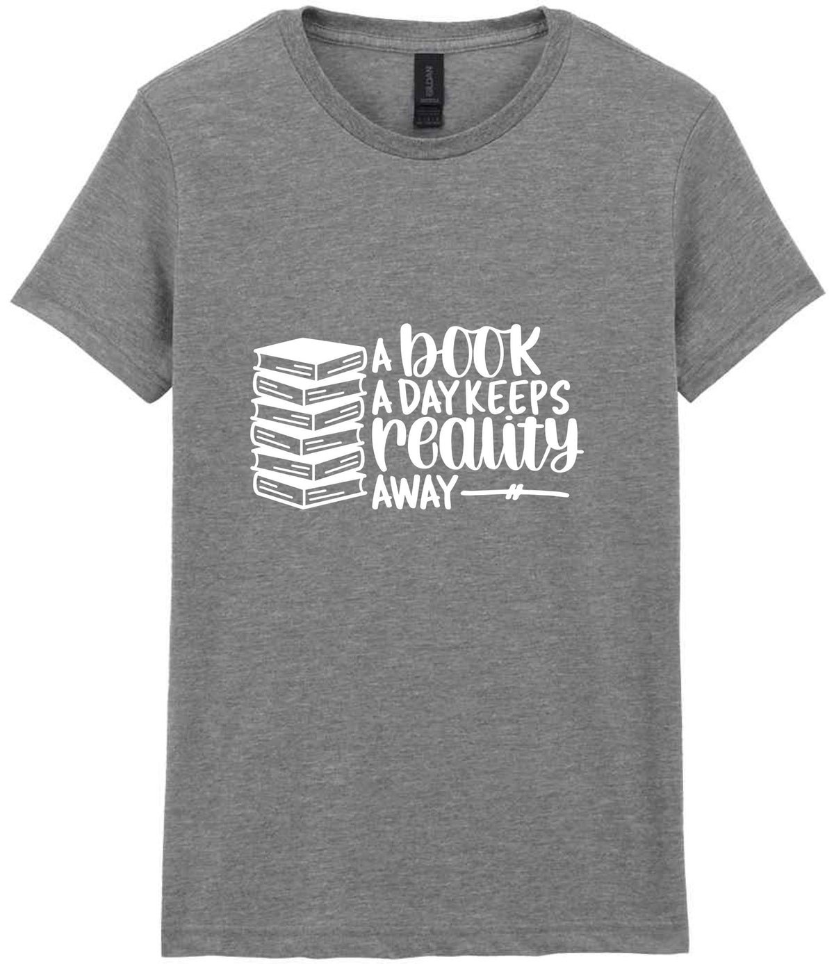A Book a Day Keeps Reality Away t-shirt in sport grey