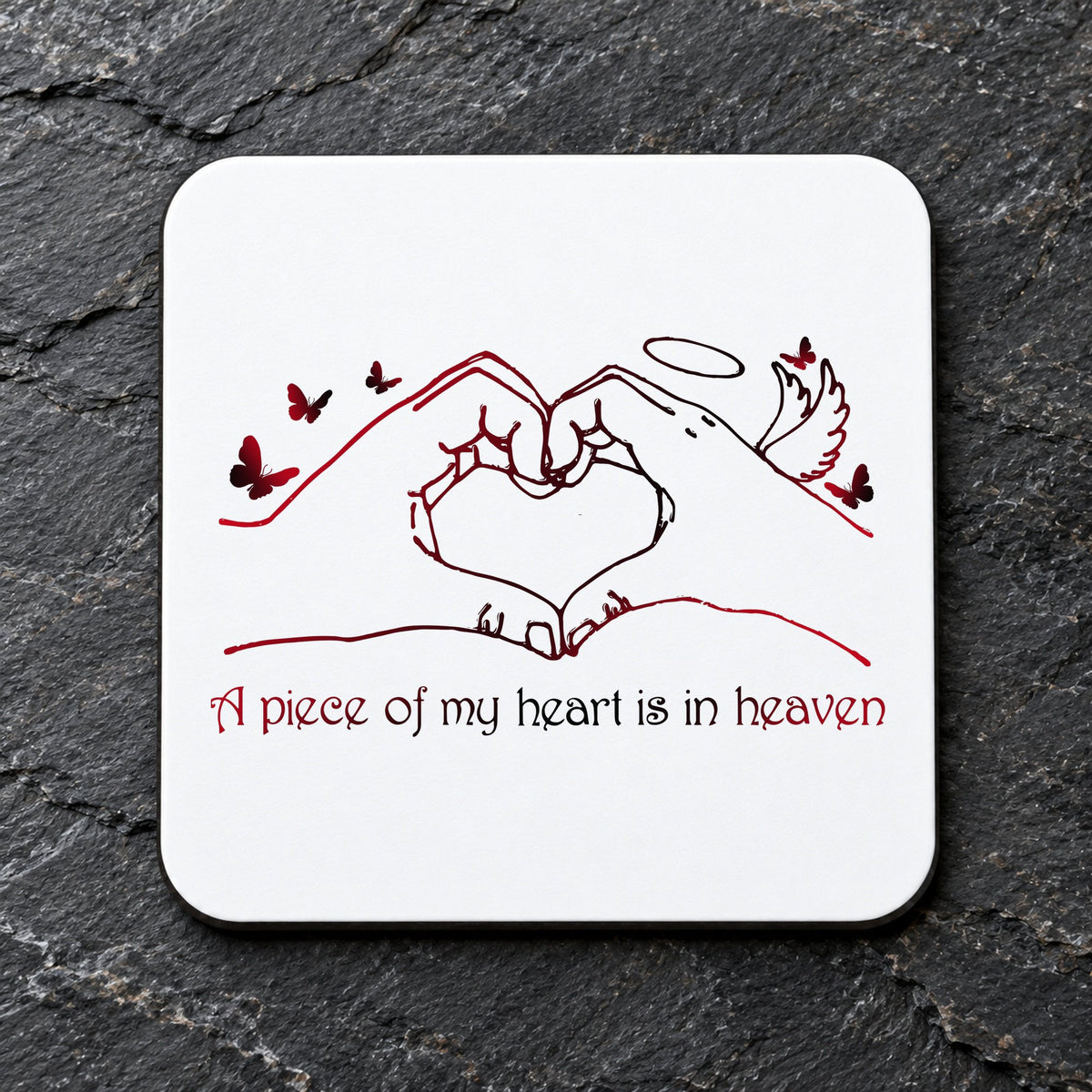 Coaster piece of the A Piece of My Heart Is in Heaven Matching Set with Mug and Coaster in White