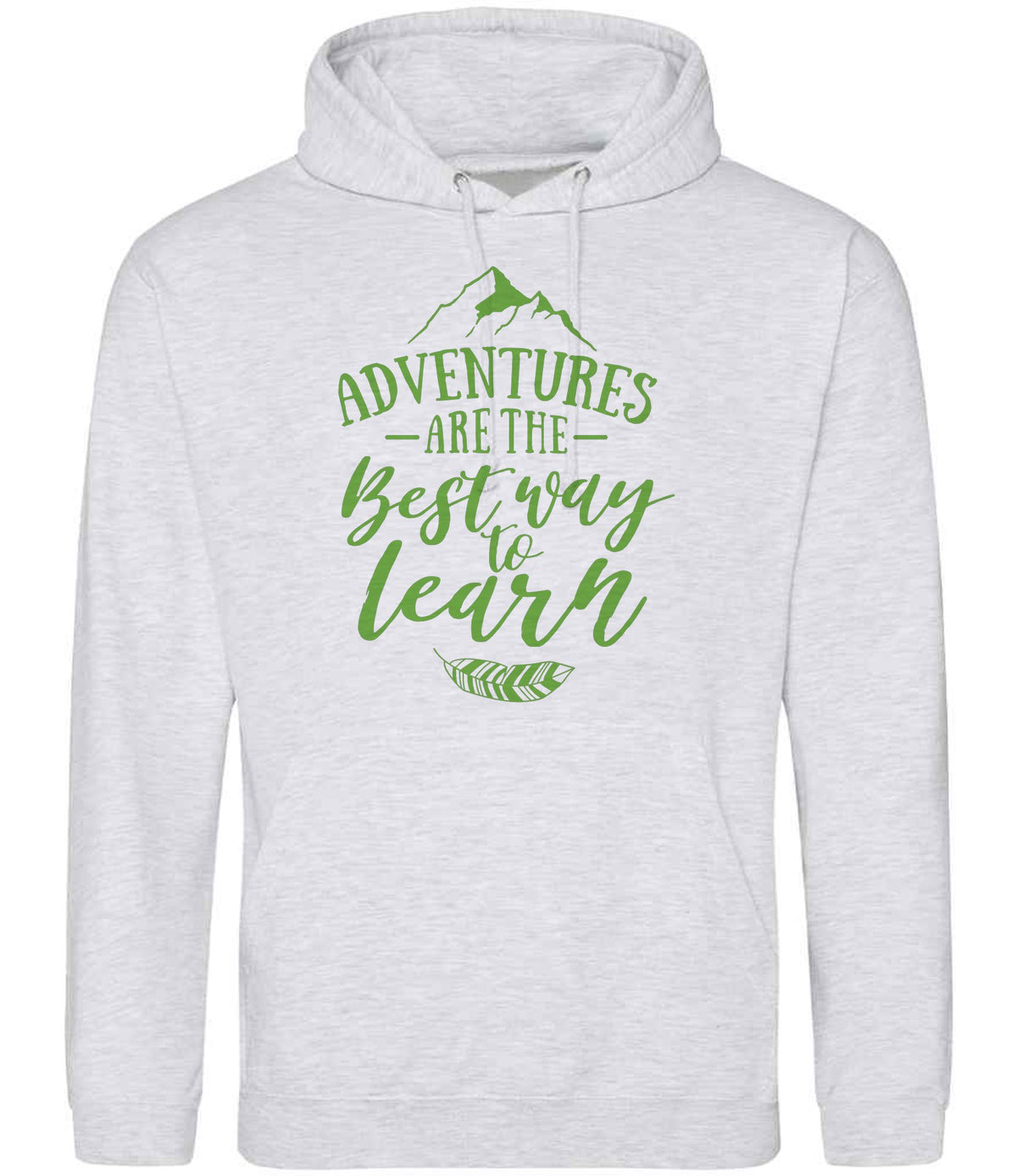 ADVENTURES ARE THE Best Way to Learn – Unisex Hoodie in Ash with Apple Green vinyl