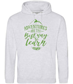 ADVENTURES ARE THE Best Way to Learn – Unisex Hoodie in Ash with Apple Green vinyl