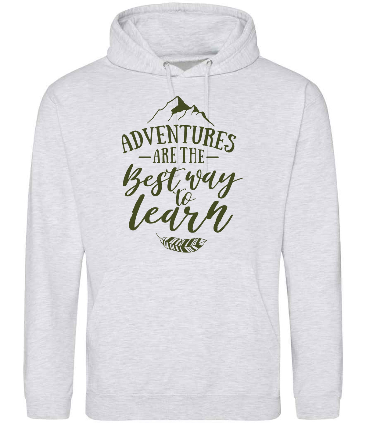 ADVENTURES ARE THE Best Way to Learn – Unisex Hoodie in Ash with Military Green vinyl