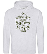 ADVENTURES ARE THE Best Way to Learn – Unisex Hoodie in Ash with Military Green vinyl
