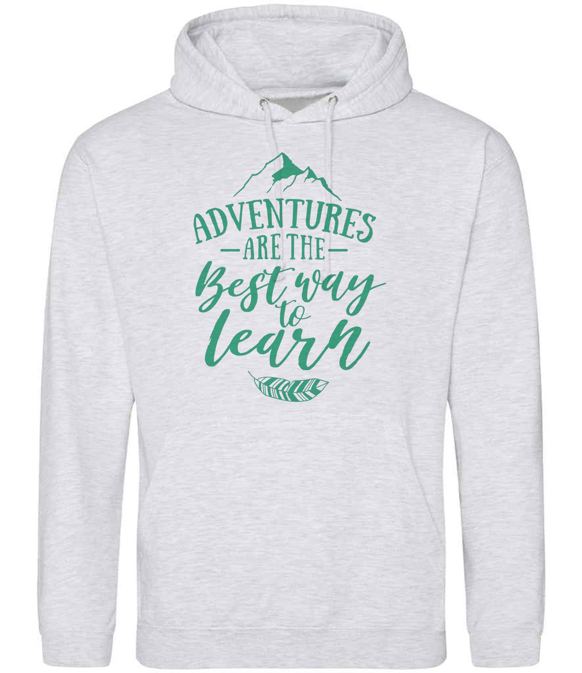 ADVENTURES ARE THE Best Way to Learn – Unisex Hoodie in Ash with Mint vinyl