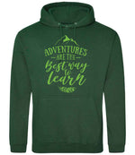 ADVENTURES ARE THE Best Way to Learn – Unisex Hoodie in Bottle Green with Apple Green vinyl
