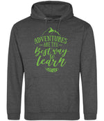 ADVENTURES ARE THE Best Way to Learn – Unisex Hoodie in Charcoal with Apple Green vinyl
