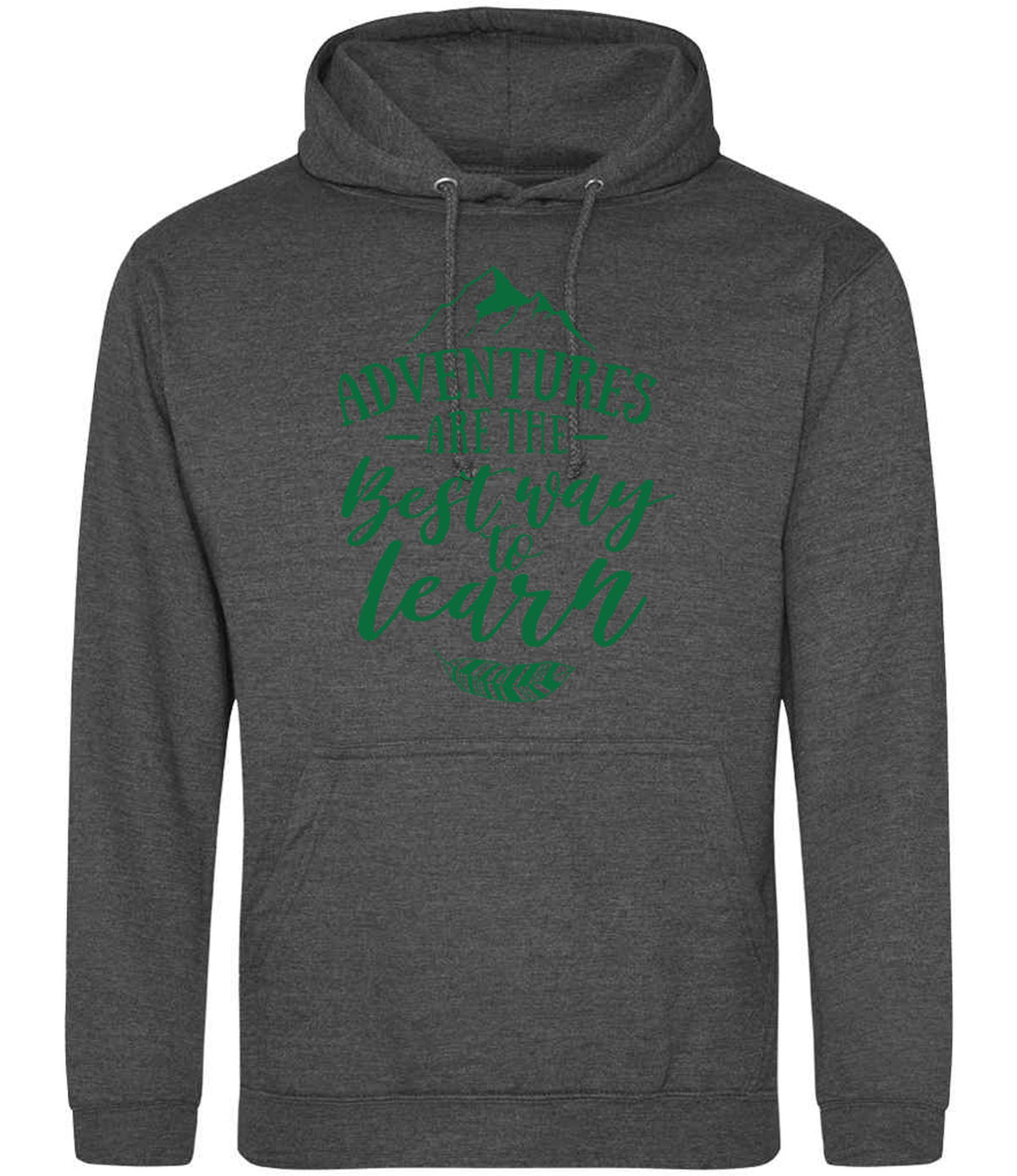 ADVENTURES ARE THE Best Way to Learn – Unisex Hoodie in Charcoal with Dark Green vinyl