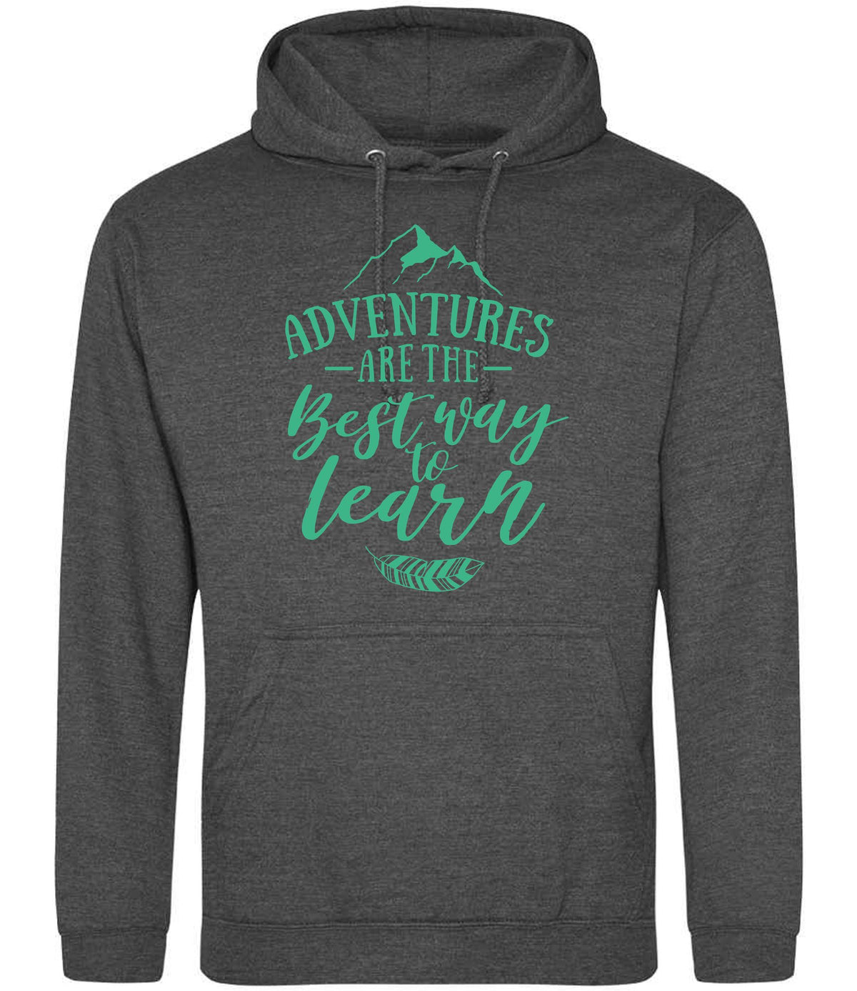 ADVENTURES ARE THE Best Way to Learn – Unisex Hoodie in Charcoal with Mint vinyl