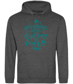 ADVENTURES ARE THE Best Way to Learn – Unisex Hoodie in Charcoal with Teal vinyl