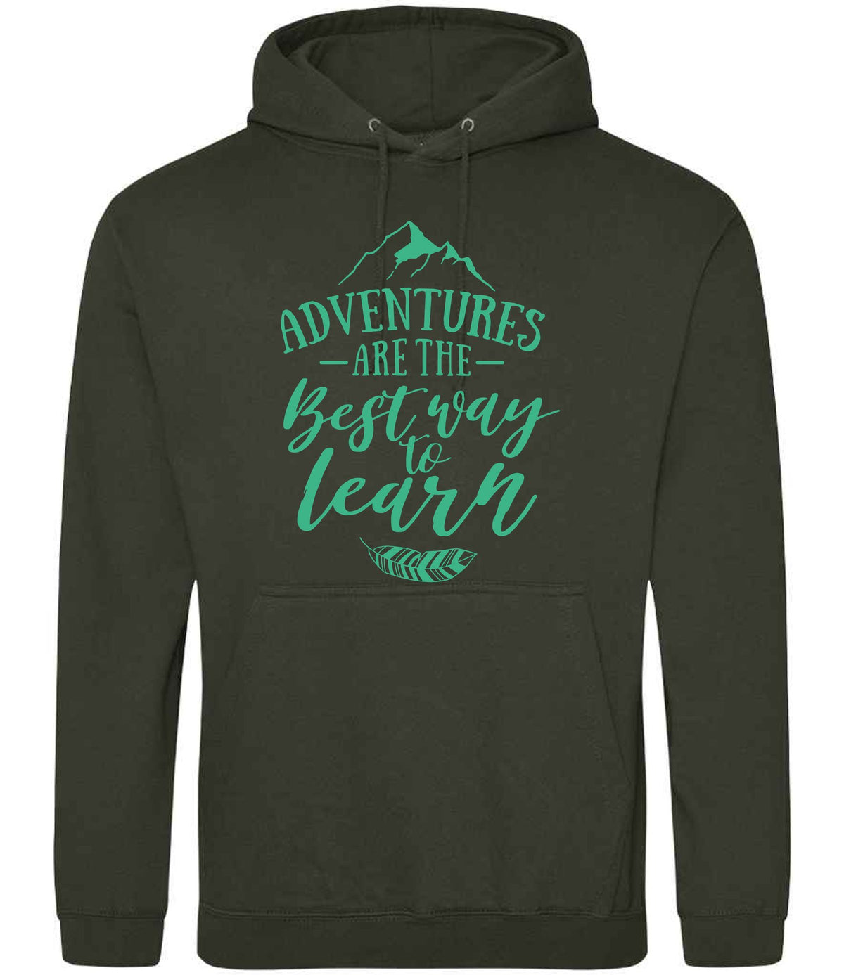 ADVENTURES ARE THE Best Way to Learn – Unisex Hoodie in Combat Green with Mint vinyl