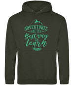 ADVENTURES ARE THE Best Way to Learn – Unisex Hoodie in Combat Green with Mint vinyl