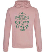 ADVENTURES ARE THE Best Way to Learn – Unisex Hoodie in Dusty Pink with Mint vinyl