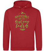 ADVENTURES ARE THE Best Way to Learn – Unisex Hoodie in Fire Red with Apple Green vinyl