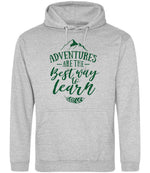 ADVENTURES ARE THE Best Way to Learn – Unisex Hoodie in Heather Grey with Dark Green vinyl