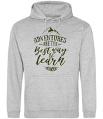 ADVENTURES ARE THE Best Way to Learn – Unisex Hoodie in Heather Grey with Military Green vinyl