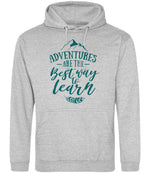 ADVENTURES ARE THE Best Way to Learn – Unisex Hoodie in Heather Grey with Teal vinyl